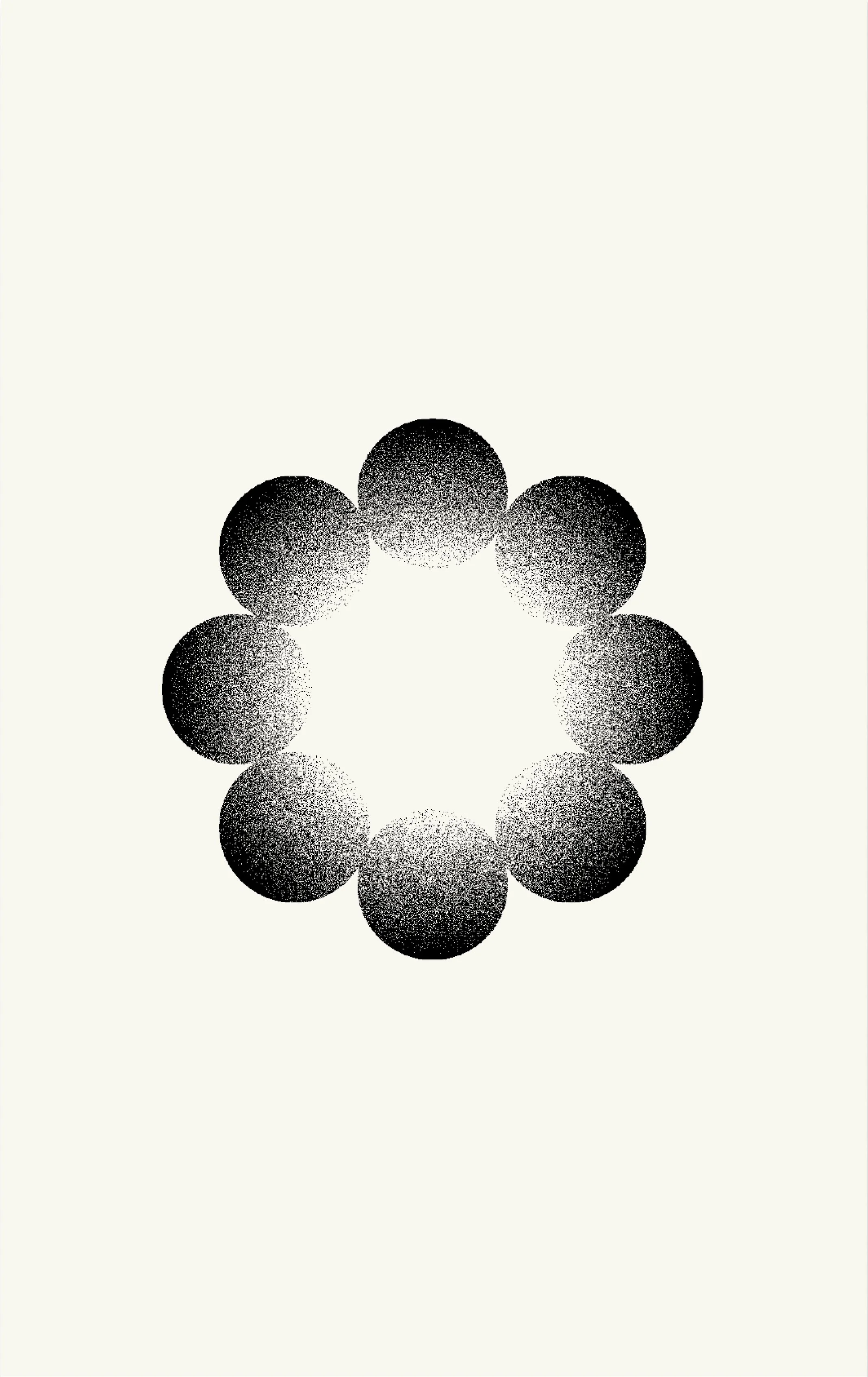 Sophia book cover — a stippled geometric symbol on white, eight spheres forming a ring around a bright center