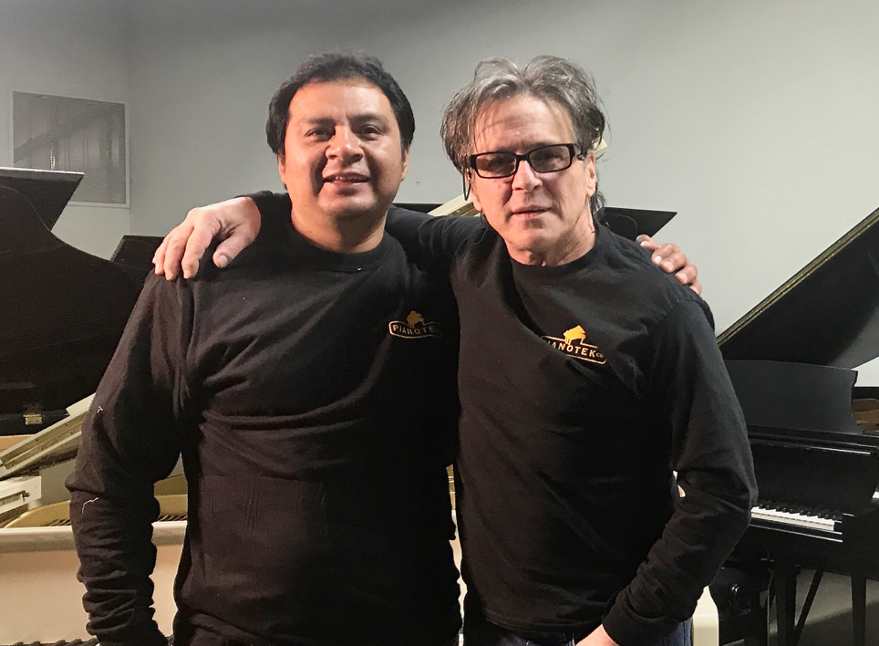 Master Craftsman Luis Rojas formally of Steinway and Sons and technician Dennis Pereca