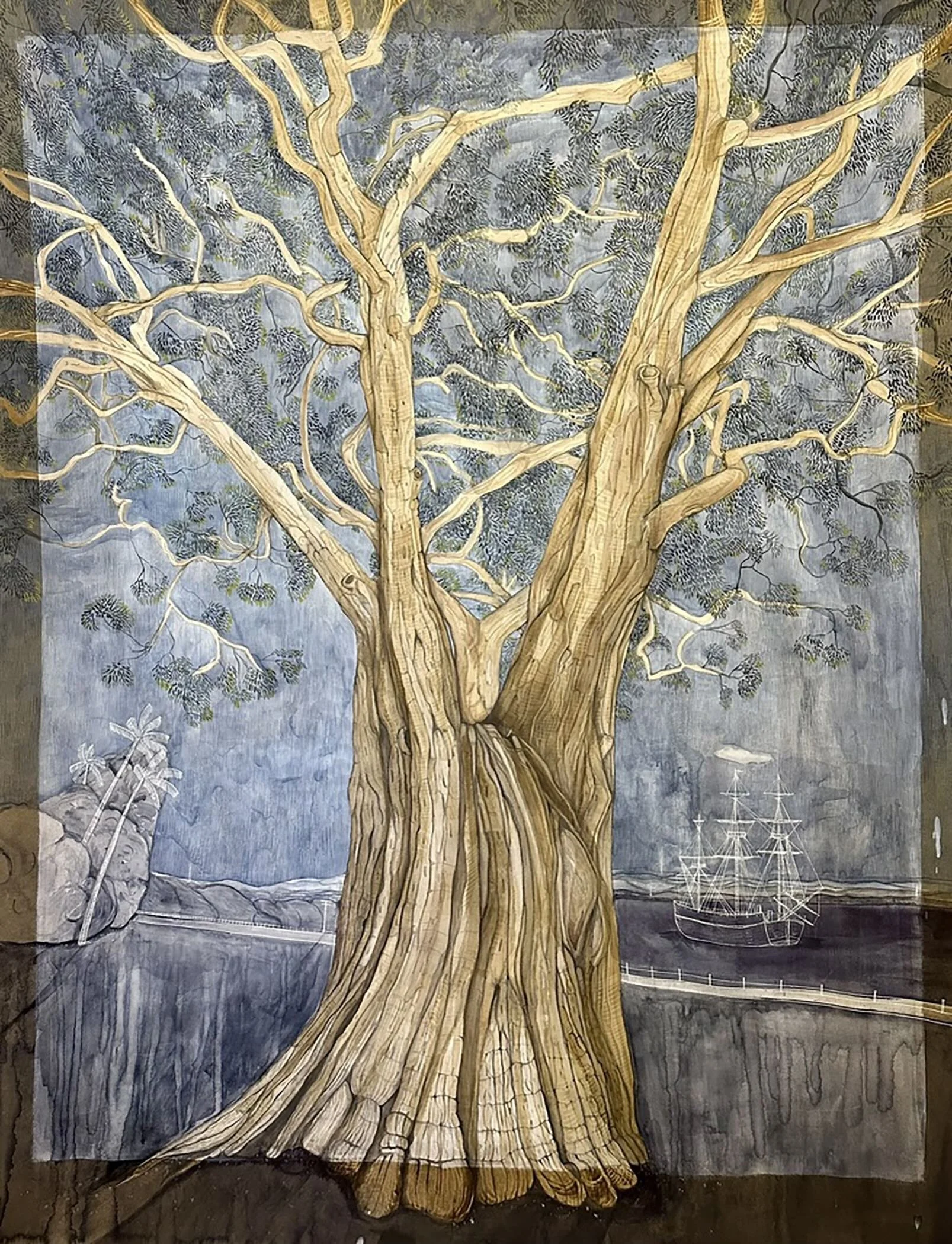 The Visitors

2024

Natural inks pigments, guache, watercolour,  graphite paint on acid free paper

140 x 110 cm

Paperbark (Melaleuca quinquenervia) is a wetland species deeply embedded in coastal and riverine ecologies of northern Queensland, inclu