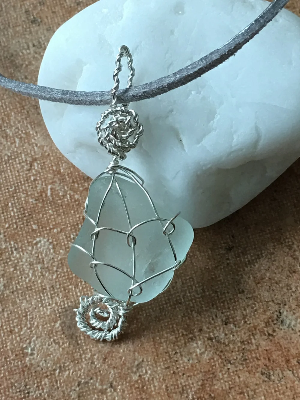 Sea Glass Pendant, Aquamarine Blue