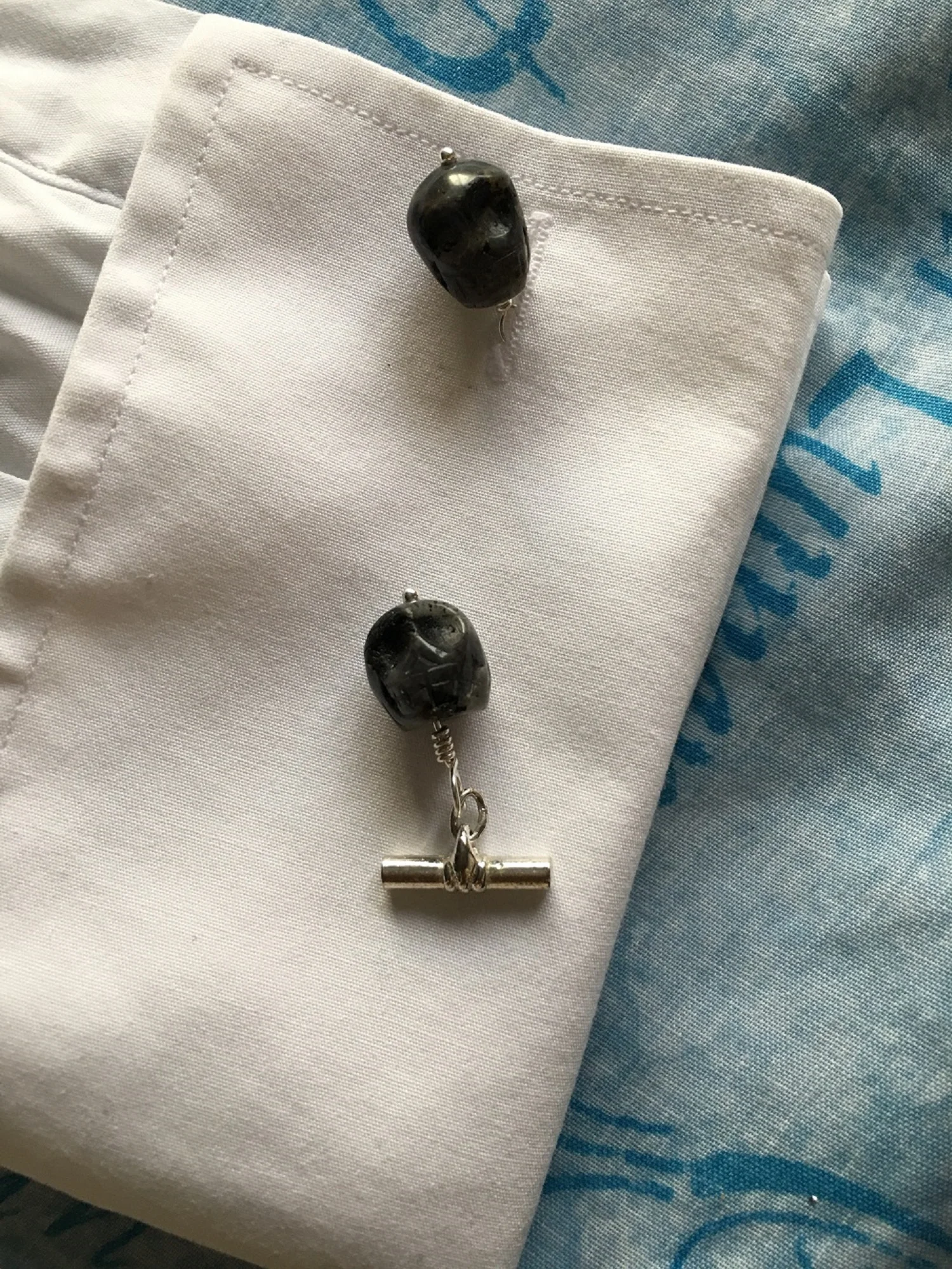 Larvikite Gemstone Skull Cufflinks