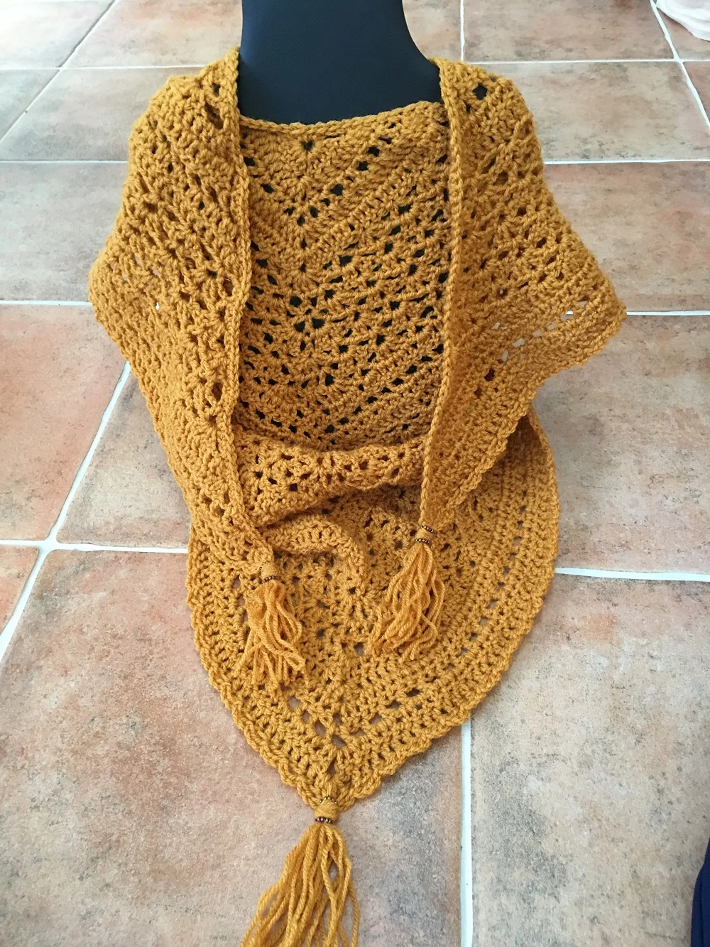 Triangular Crocheted Scarf with Miyuki Seed Beads