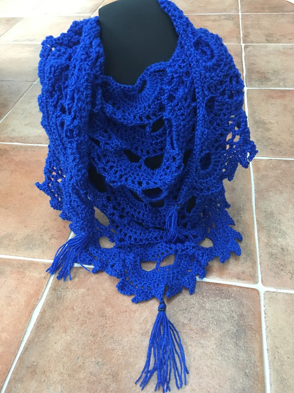 Triangular Crocheted Scarf with Miyuki Seed Beads