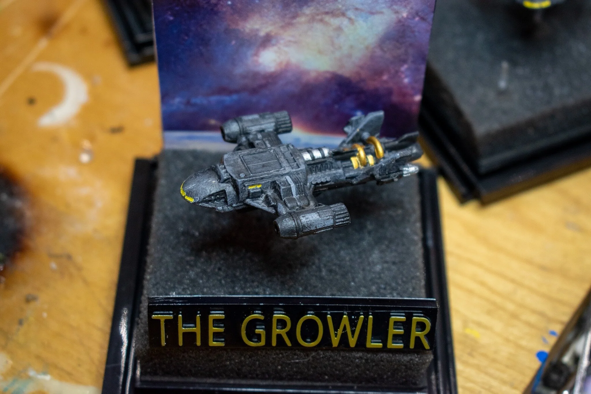  About to hit 2 years of a tabletop game I've been running. 3D printed and painted my players a model of the ship they own to celebrate.  Neat to think at one point this was all liquid that I willed solid. The plastics, the paint on the ship, the ink