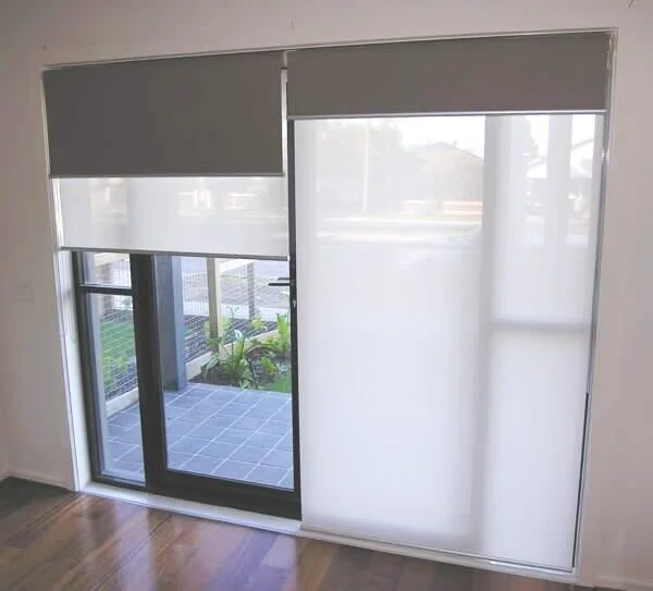 Dual Blinds - Roller blind Blockout + Sunscreen installed on slider