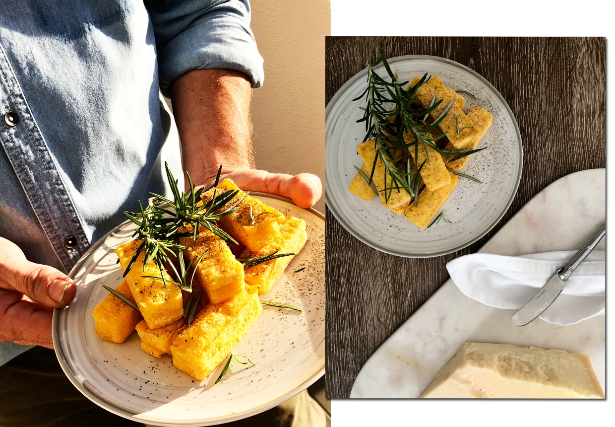 THESE are my BUY of the season. Everyone loves them. Everyone. Ten minutes straight from the freezer and they’re good to go. I pile them in a stack (like Jenga) and cover with fresh rosemary. CLICK TO BUY: Woolworths Polenta & Parmesan Chips, $5