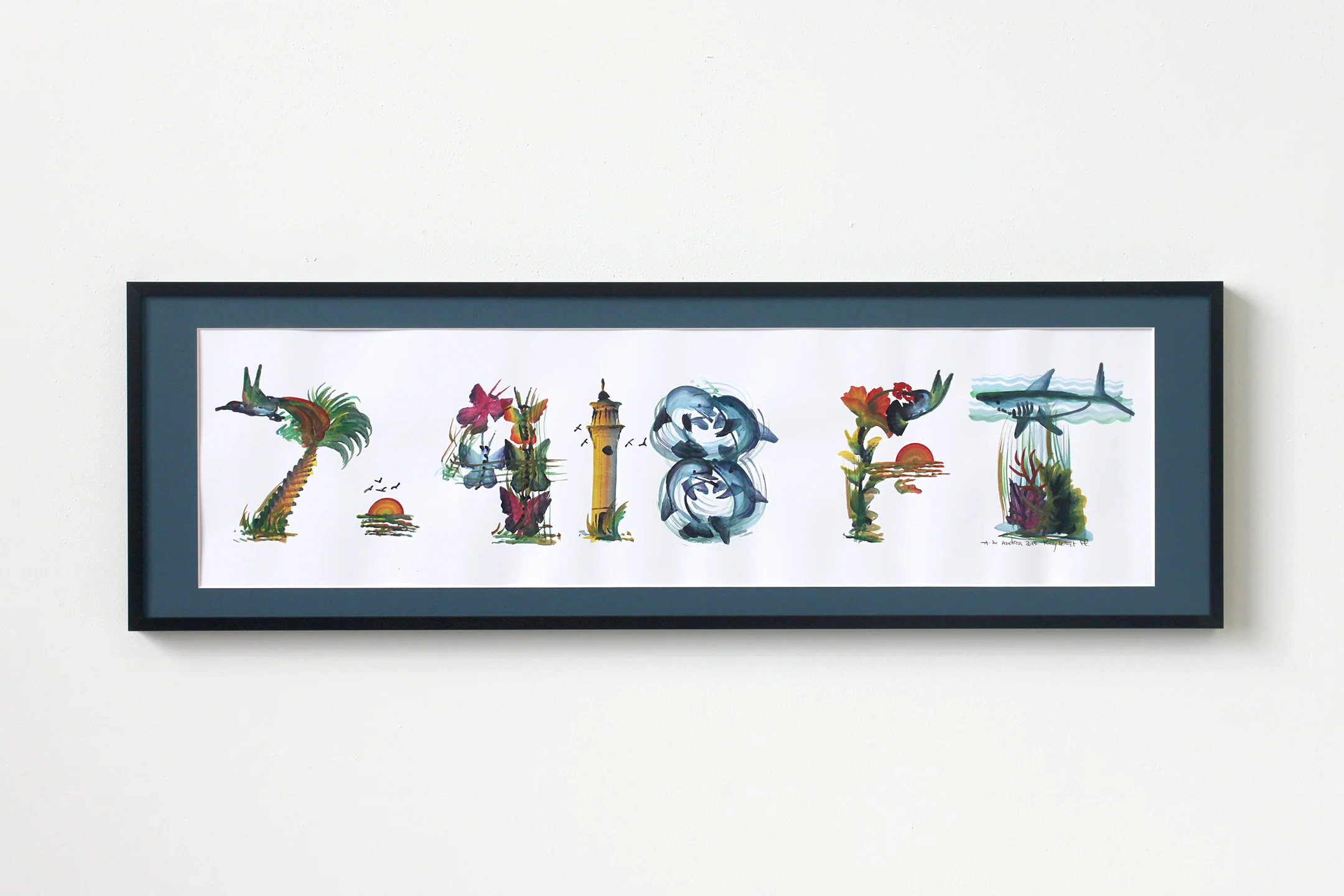 7.418ft (Key West, FL) commissioned painting by Alberto DeAndrea, made in Key West, at 7.418ft above sea level; mat and frame 2015