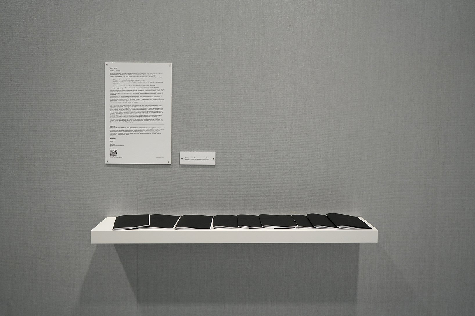 wall labels, chapbooks, shelf