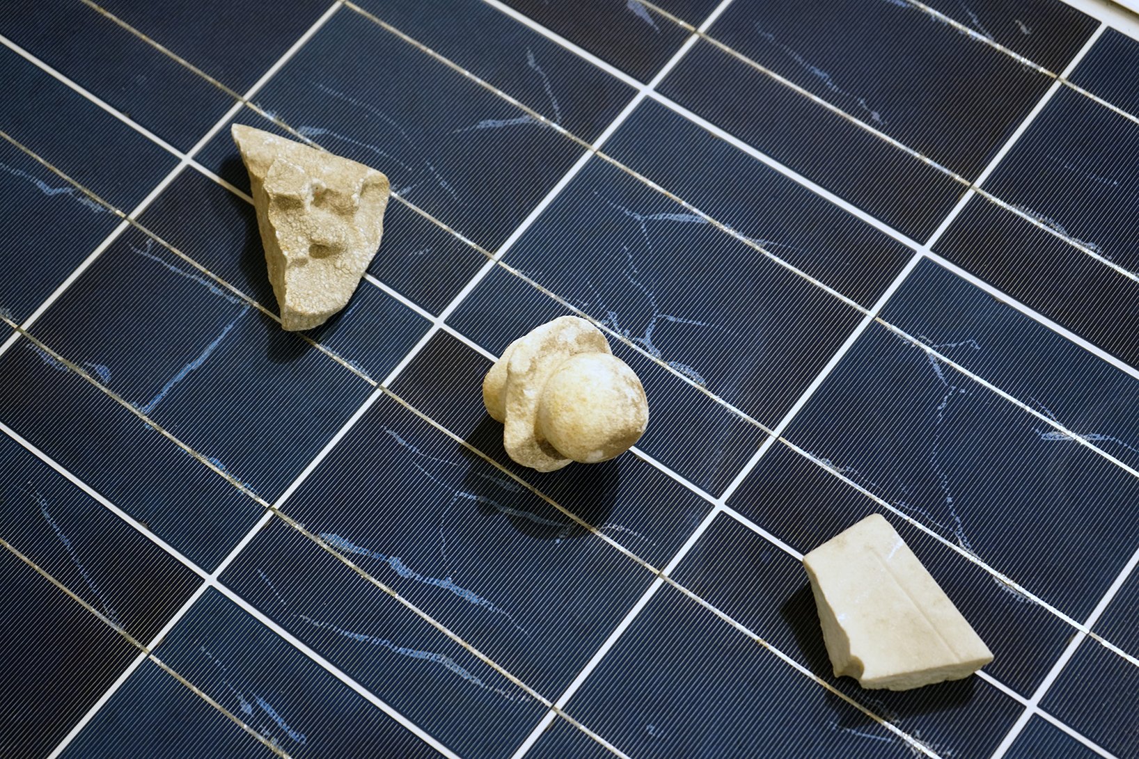 solar panel, tombstone fragments
