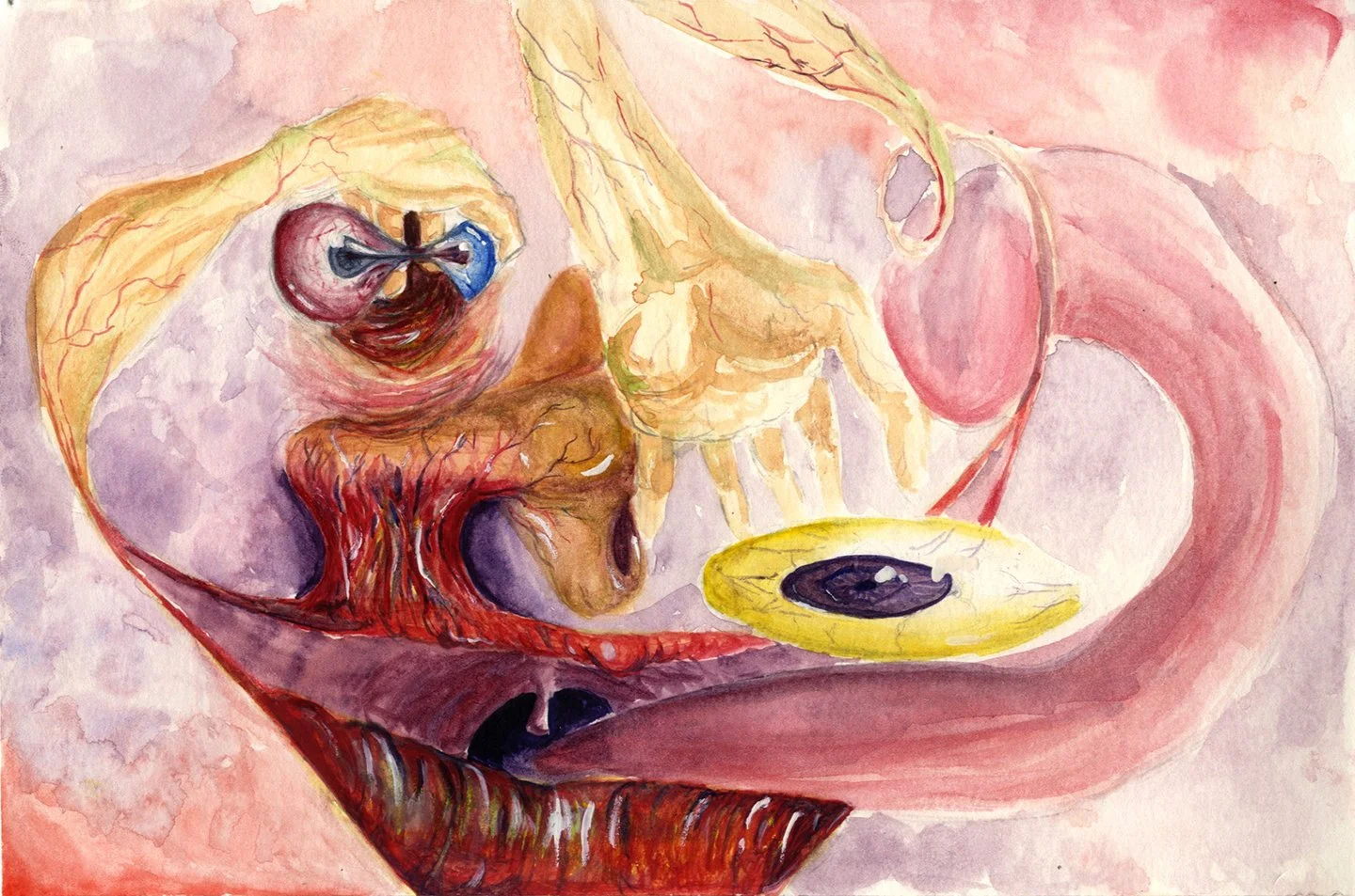   Illusions of Fear  watercolor on paper 2025 Course: Concepts &amp; Practices II  Project: Watercolor   Watercolor  The students in this class began the semester by learning the basics of research in art and design, after which they chose a topic th