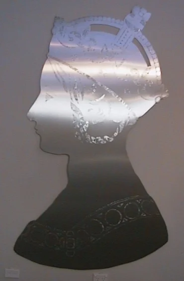 Shaped and drypoint etched stainless steel average height 210 cm