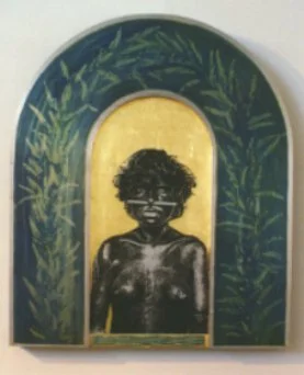 oil paint, screen print on shaped aluminium with gold leaf