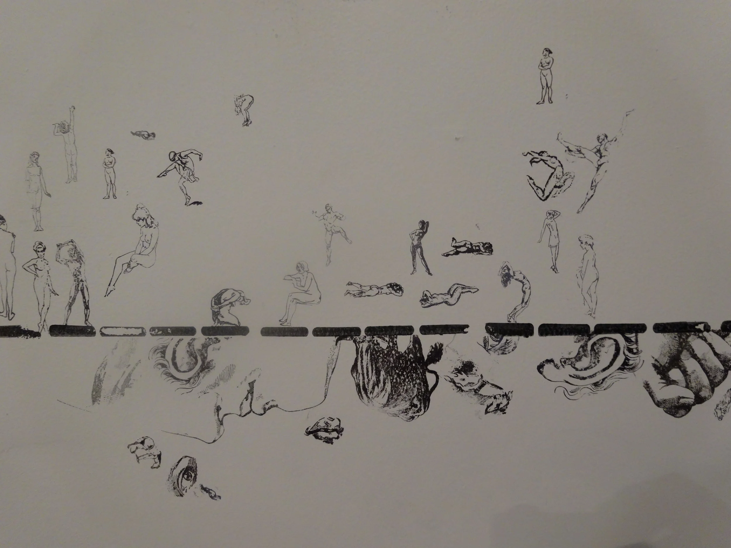 Detail, (rubber-stamp ink on gallery wall)