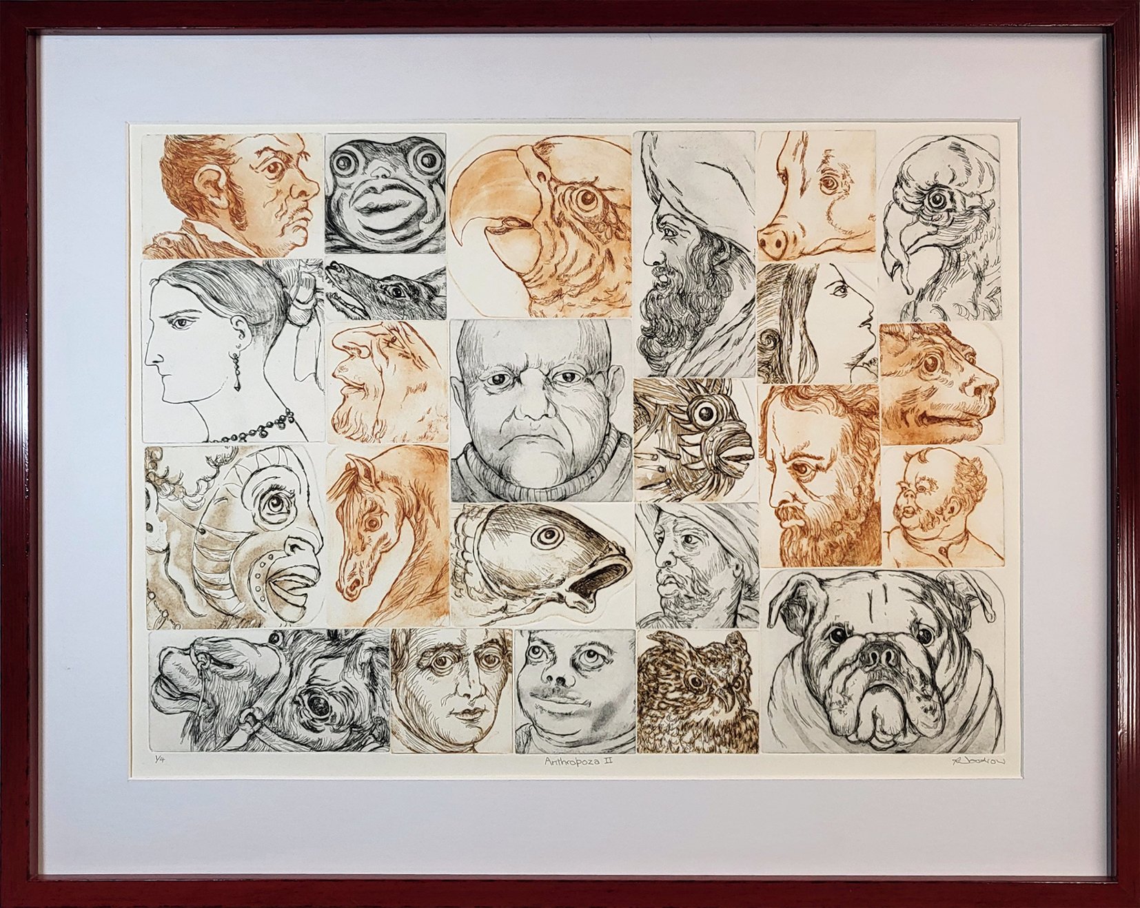 Anthropozoa I 2026 etching and aquatint 24 copperplates on Dutch etching paper image c. 45 x 56 cm. frame 58.5 x 73.5