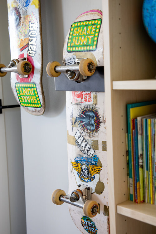 Irene Kim Coppedge | Projects - Updated Craftsman - Randolph, California - Hanging Skateboards