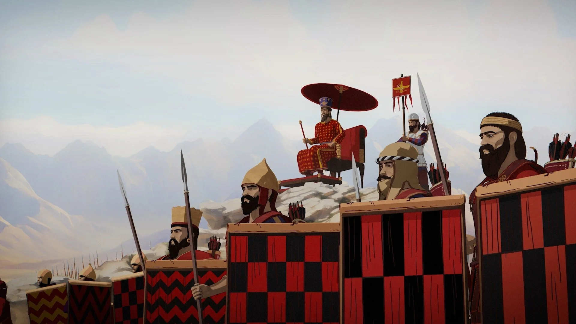 The King shuffled in his seat. The noise from the dust covered battlefield came like waves of sea, rising and ebbing, washing over them, filling their heart with uncertainty. Whatever the Xerxes saw from up there, it made him visibly uneasy.

#ancien