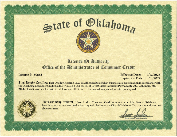 Oklahoma License of Authority