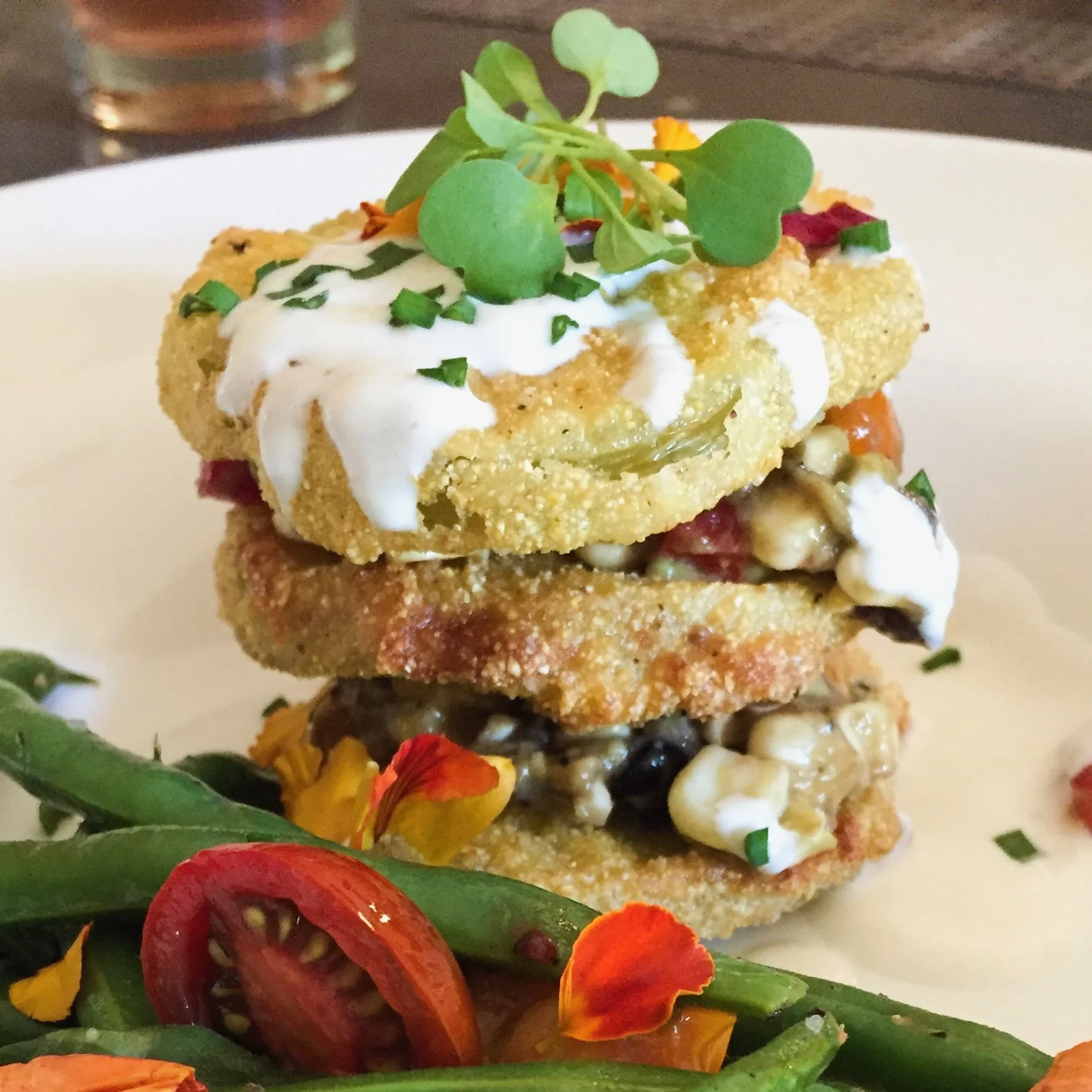Southern Fried Green Tomatoes with Buttermilk Crema