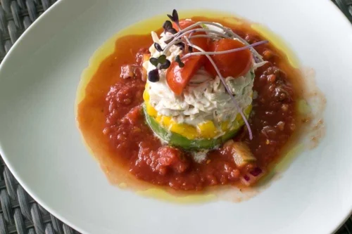 Colorful crab stack at Upper Shirley Vineyards.