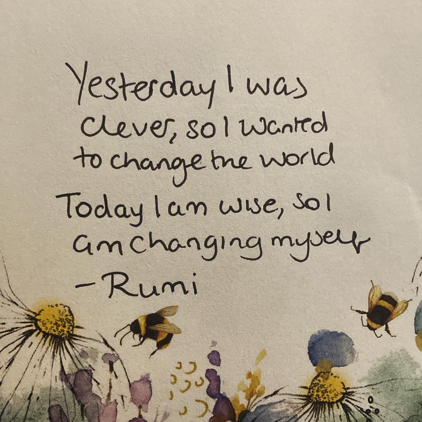 Yesterday I was clever, so I wanted to change the world. 🌎 
Today I am wise, so I am changing myself 🥰
-Rumi

#quotes #rumi #change #selfdevelopment #psychotherapy #psychotherapy_journey #wisewords