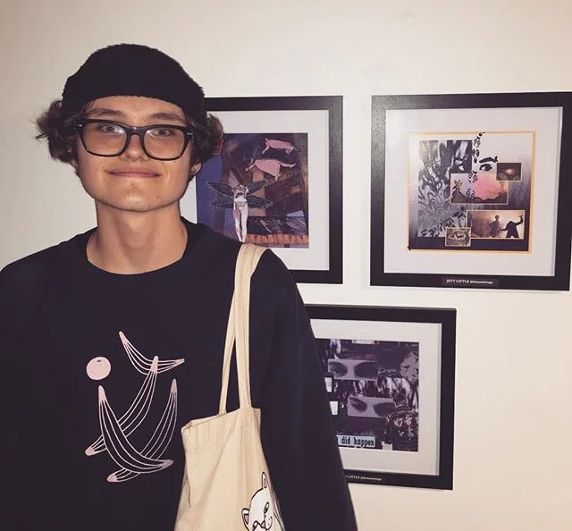 Jett Little next to his work, at Color Theory Club II