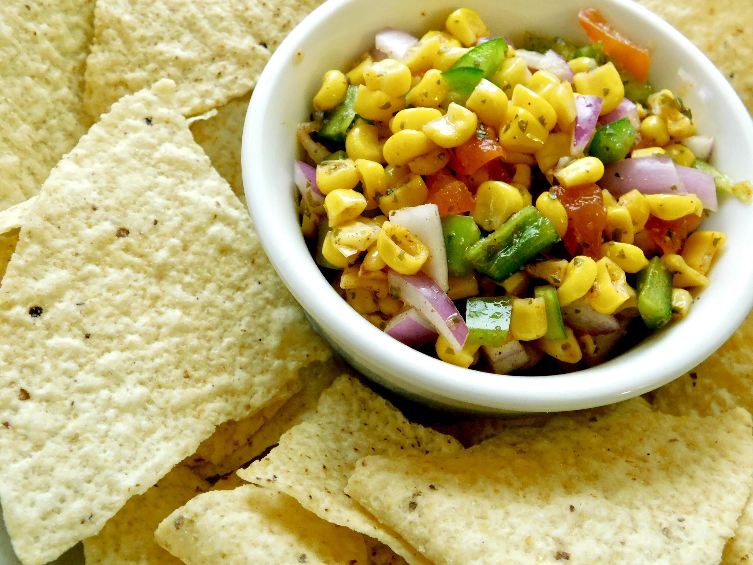 Corn Salsa served with tortilla chips