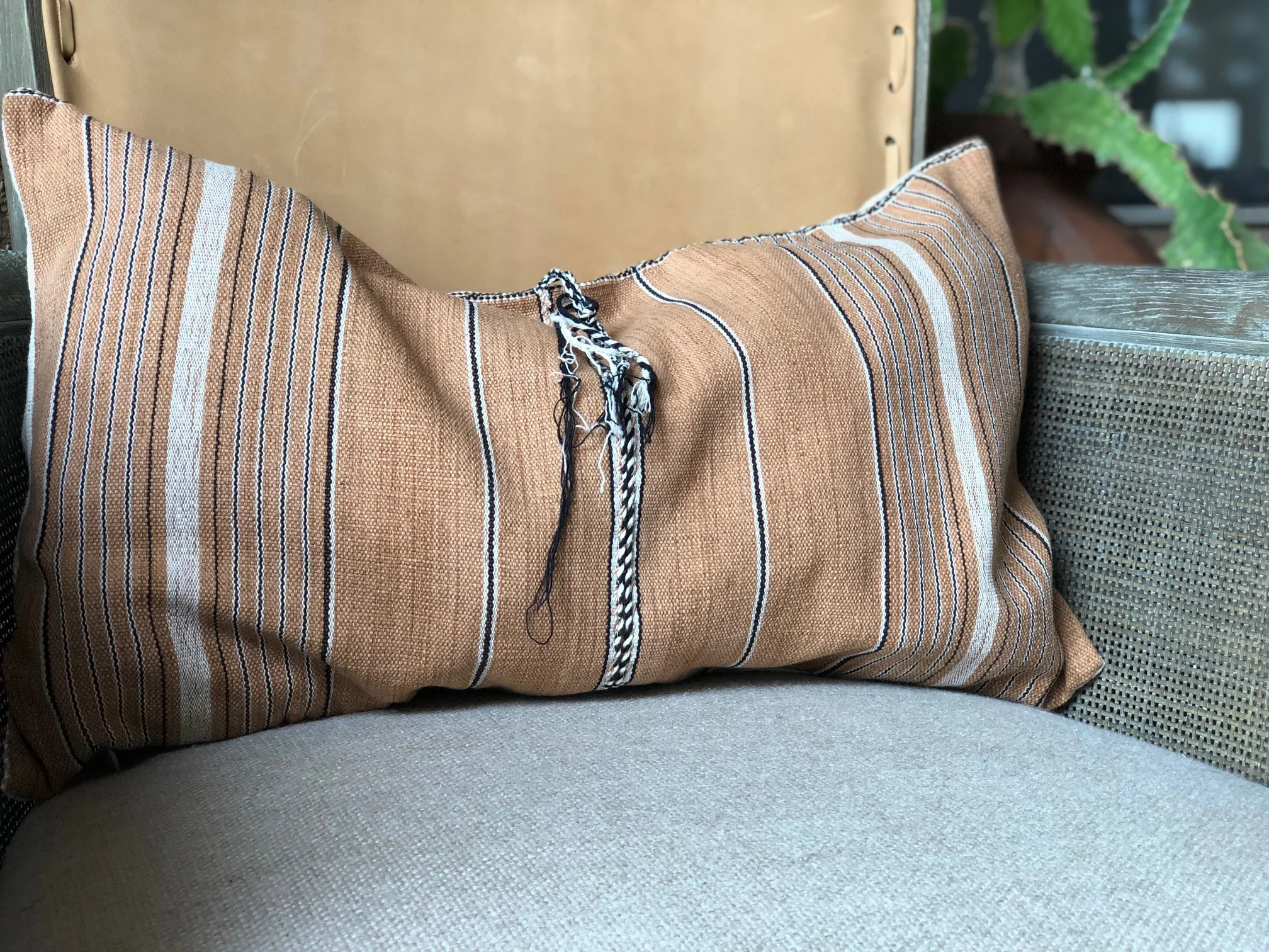 Hemp Striped Pillow Cover - Brown (12x20)