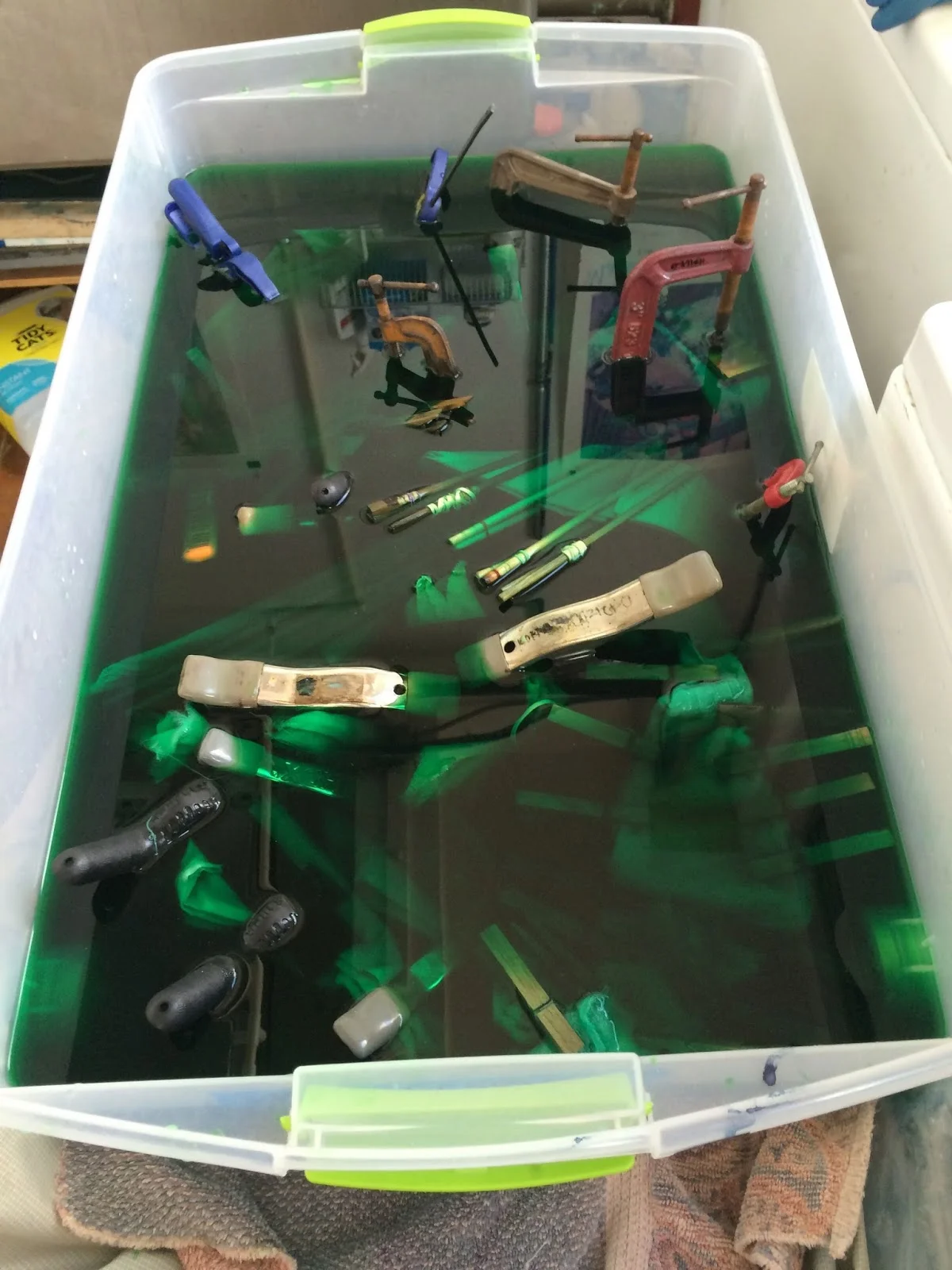 all the pieces soaking in MX mix of yellows and green.