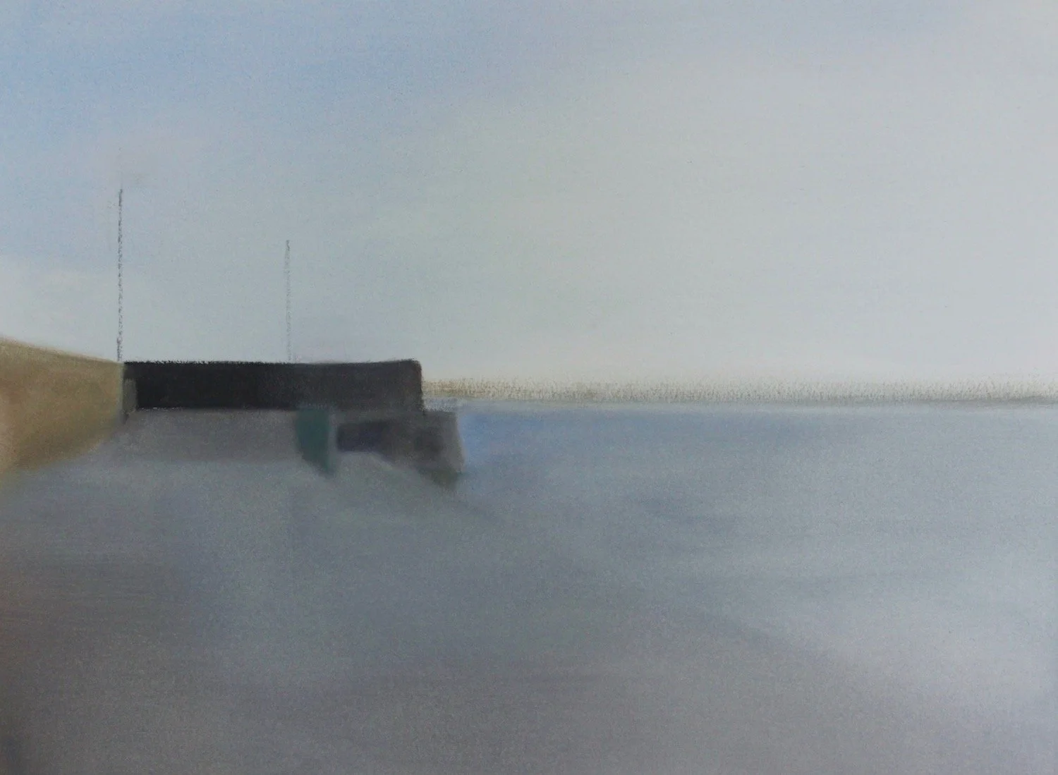  Pier In Winter light, Oil  and Graphite on Arches Oil Paper, 36 × 46.5cm, 2025 