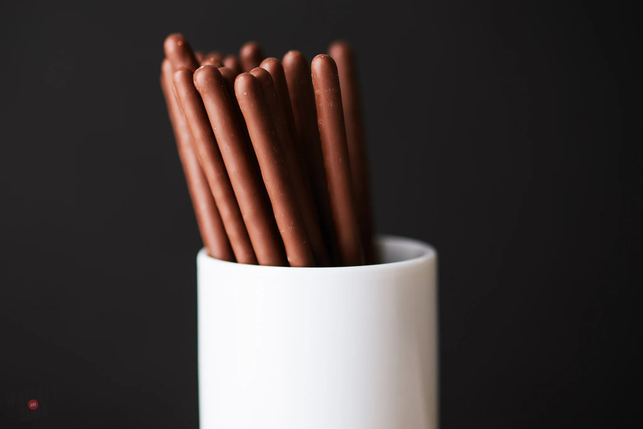 pocky dark chocolate close up