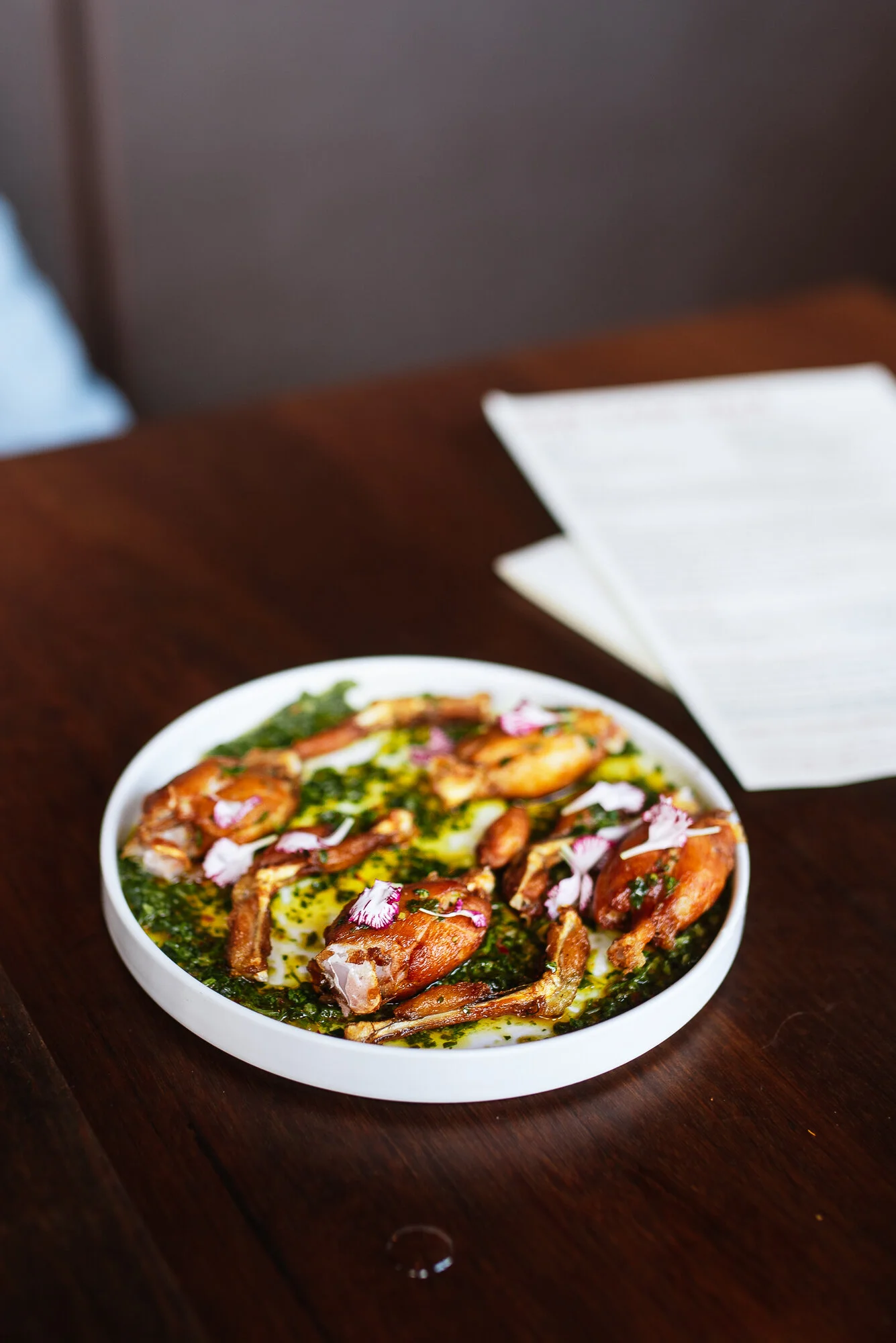 Fried Frog Legs: chimichurri, grilled lemon