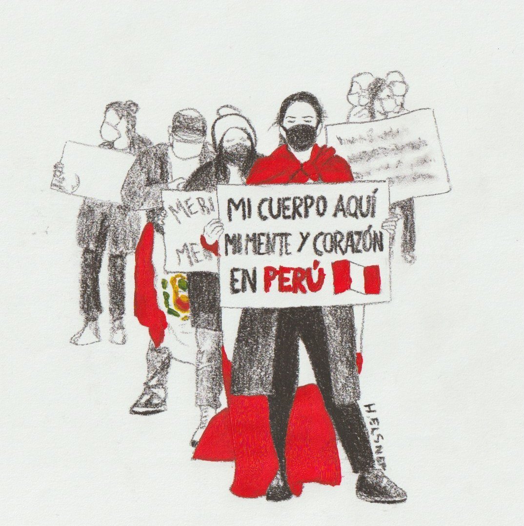  Drawing ‘El derecho legítimo de la protesta’ (The legitimate right to protest) by Helga Elsner Torres (Peruvian living in Berlin, Germany) (IG: @helgatillo)   ©Archivo Artivista Peruano   