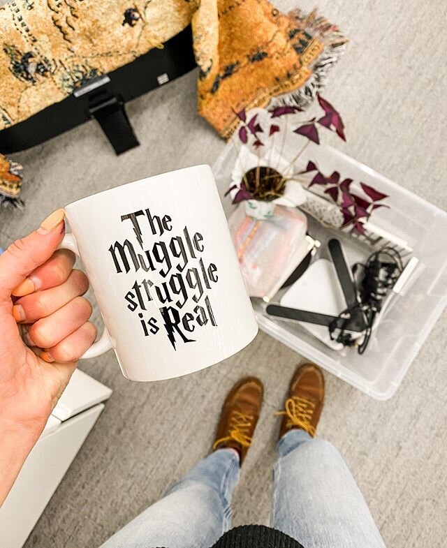 I had to stop by the office last night (after hours, alone, distant) to grab some stuff to better #wfh but really I came in to grab my plant BB 🌿 and my favorite mug. I think this about sums it up, don&rsquo;t you? 😂