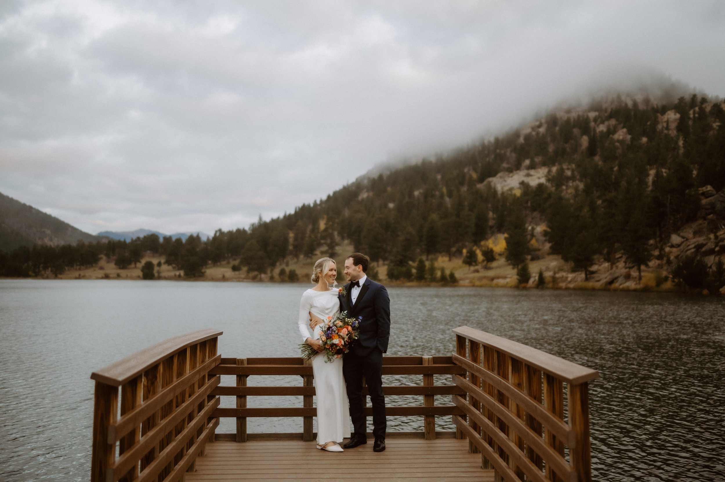 wedding at lily lake dock in rocky mountain national park