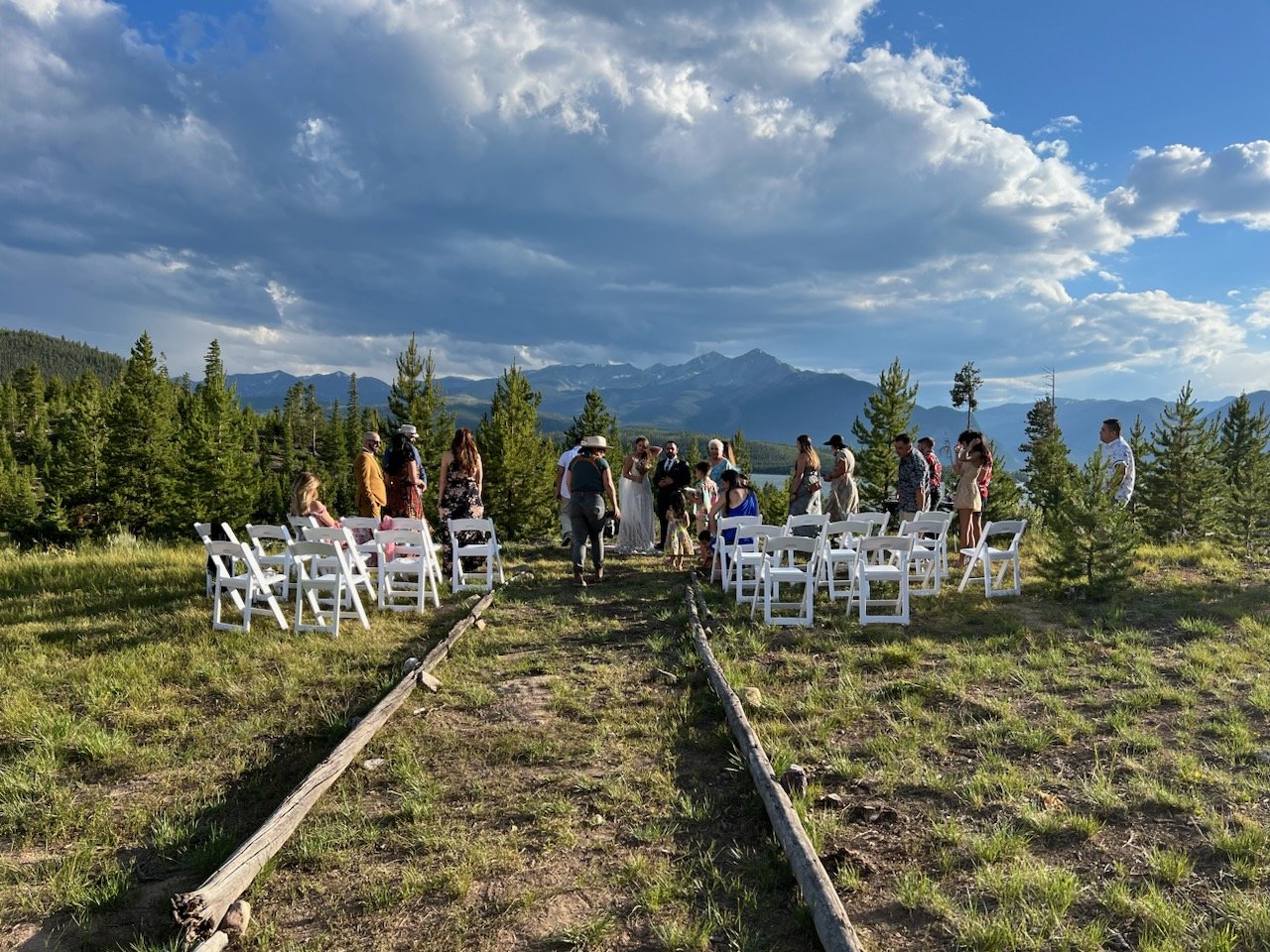 small wedding at windy point campground in breckenridge, colorado at sunset with mountain views