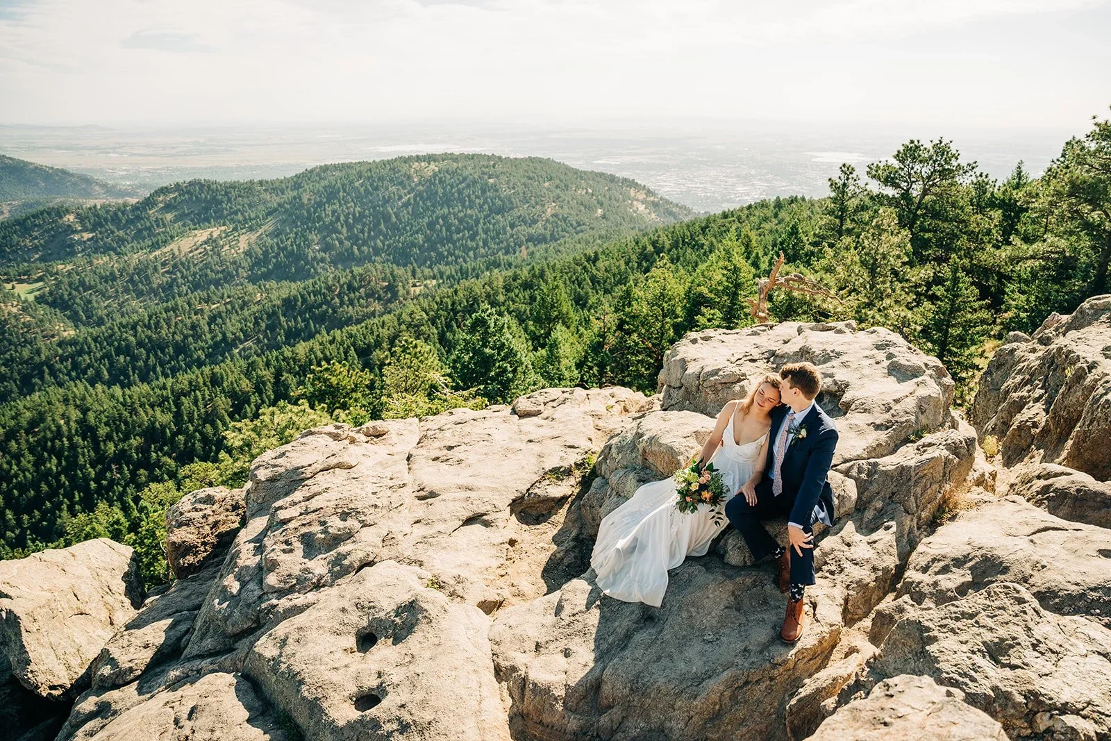 elopement at the top of lost gulch overlook in Boulder, Colorado at sunset