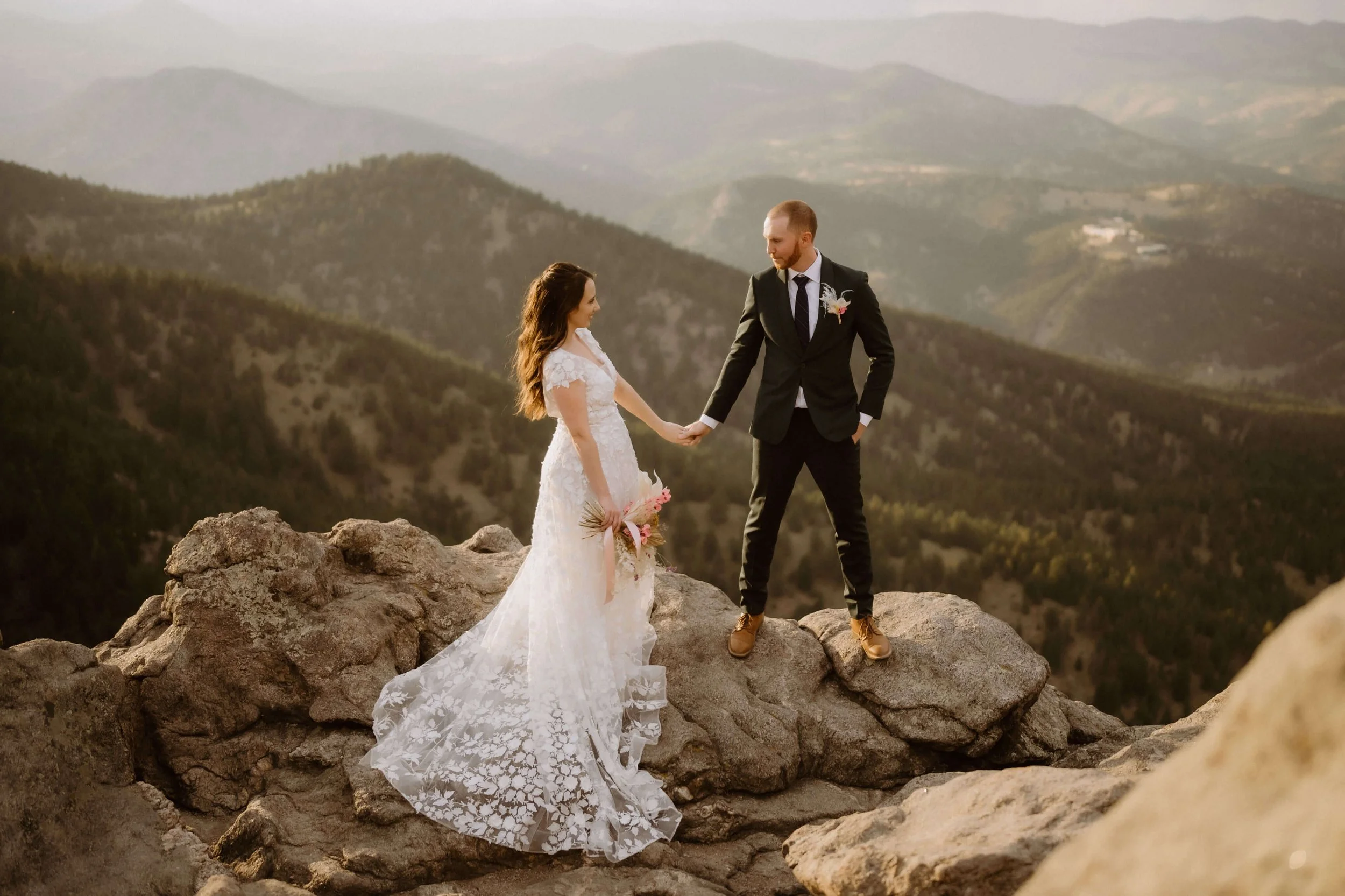 couple posing for a lost gulch overlook elopement