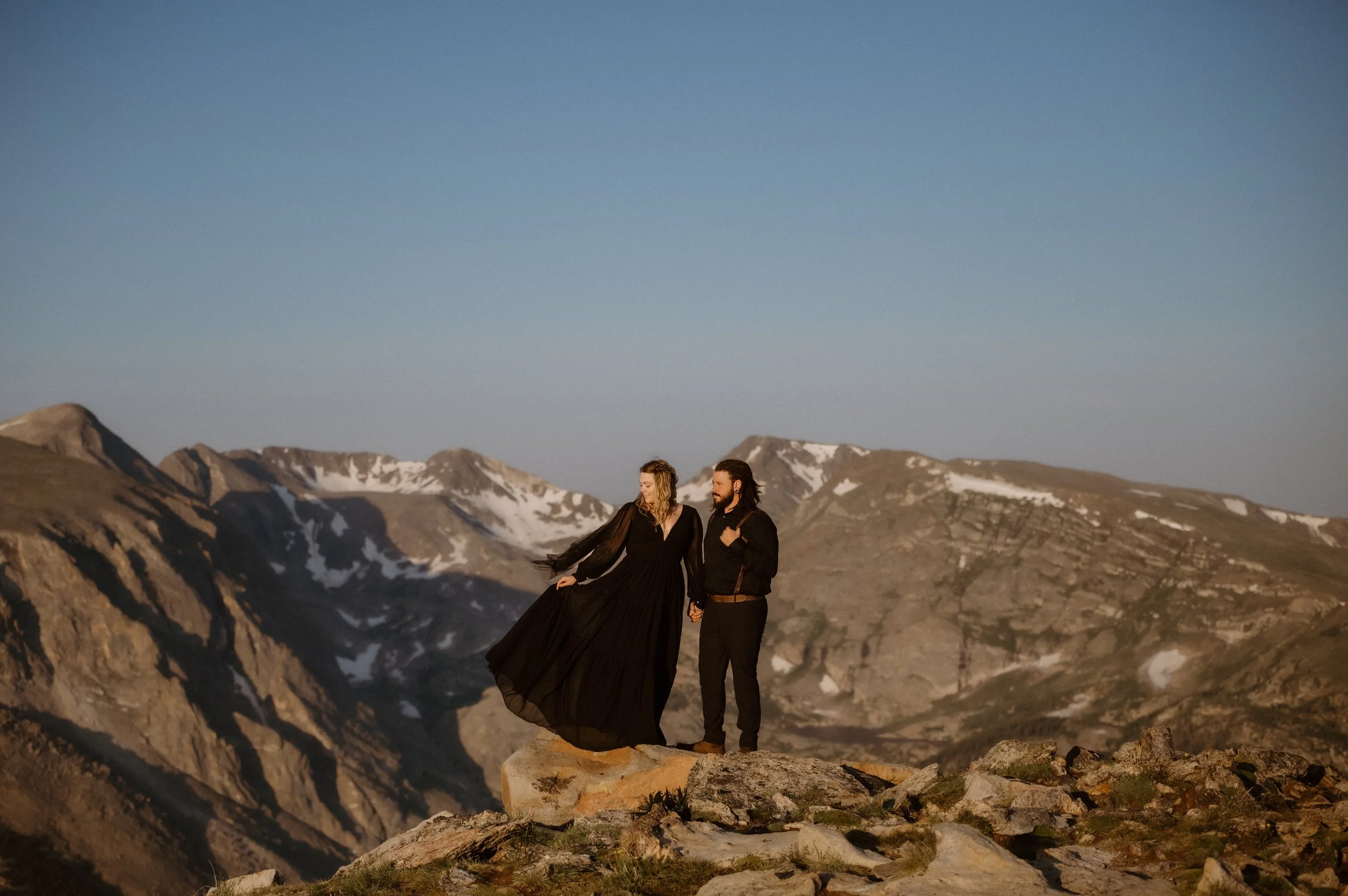 rocky mountain national park trail ridge road wedding photoshoot at sunrise, mountain adventure wedding