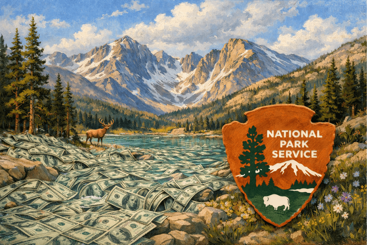 rocky mountain national park icon with money in river story about new nonresident fee for parks