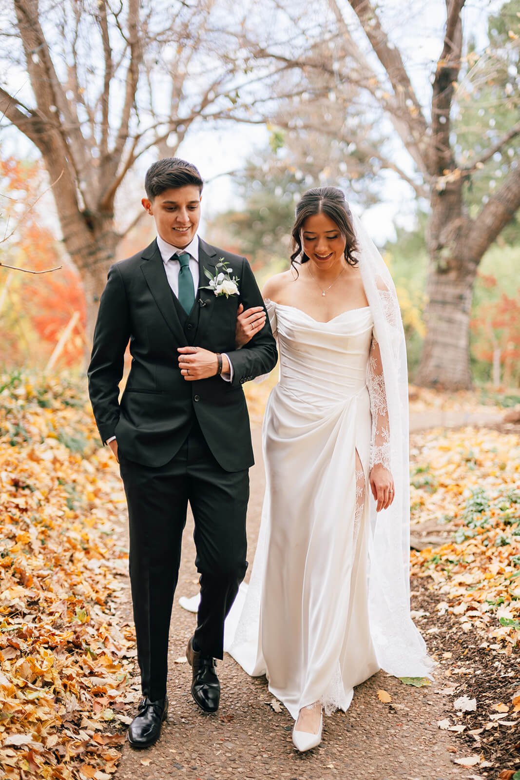 wedding at the denver botanic gardens in fall with fall colors