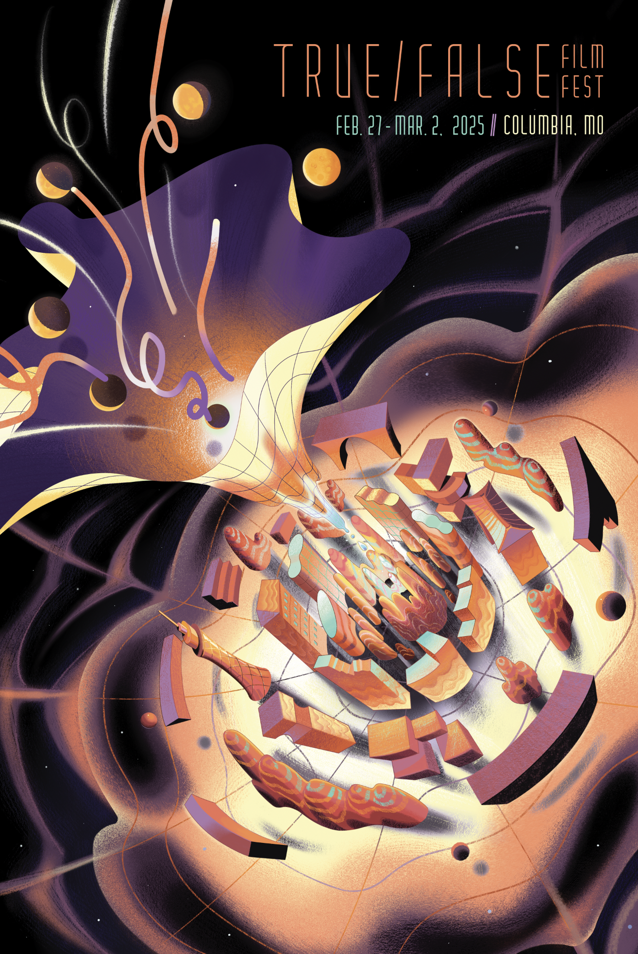 True/False Film poster illustration 2025 create by Asian illustrator Jiawen Chen.