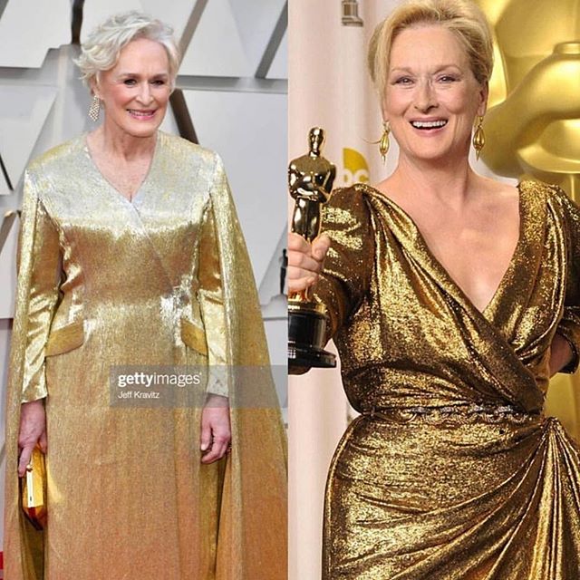 She sure does look like a winner! Carrying a 40lb Gown by @carolinaherrera 🥂
#glennclose ❤️✌️this gown is made of 4million beads by the way.