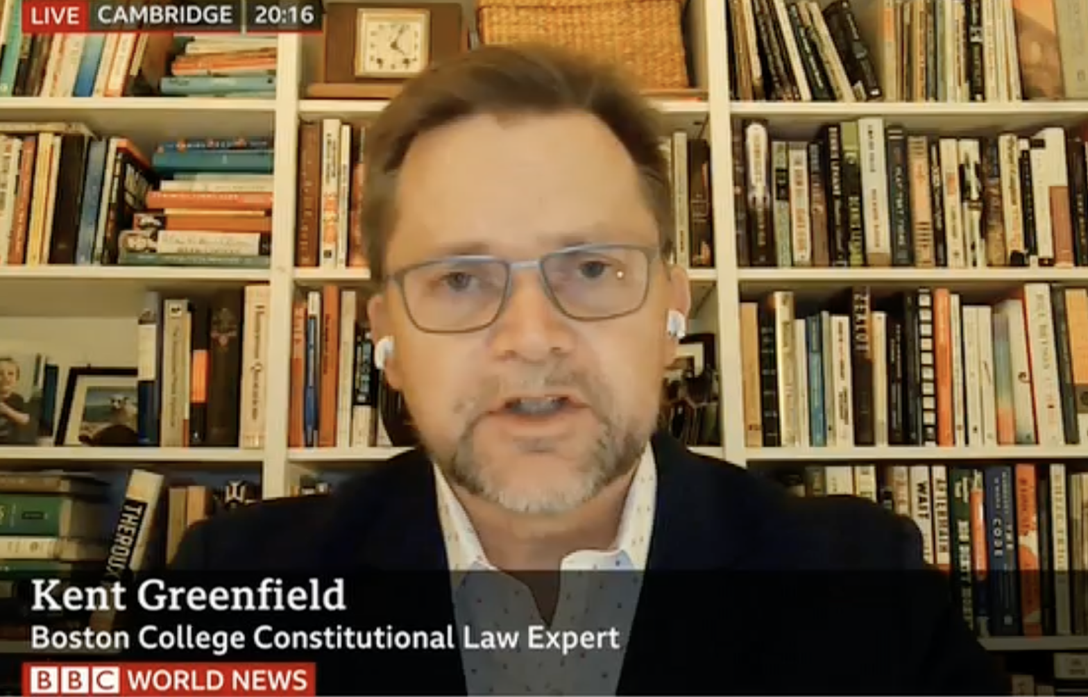 Video still of Kent Greenfield appearing on BBC World News in January 2021.