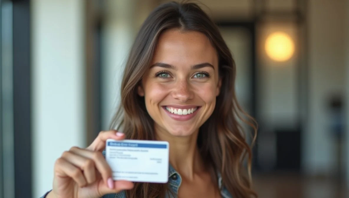 A Professional Woman Holding an ID Card for Identification