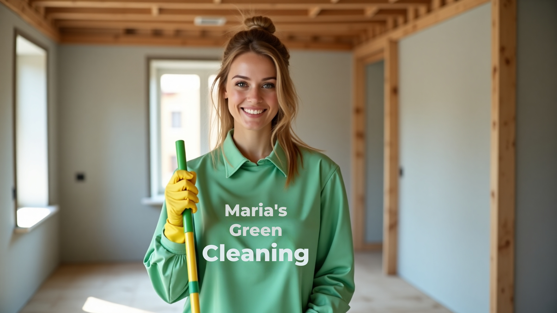 Cleaning team wearing protective gear while wiping down walls and windows