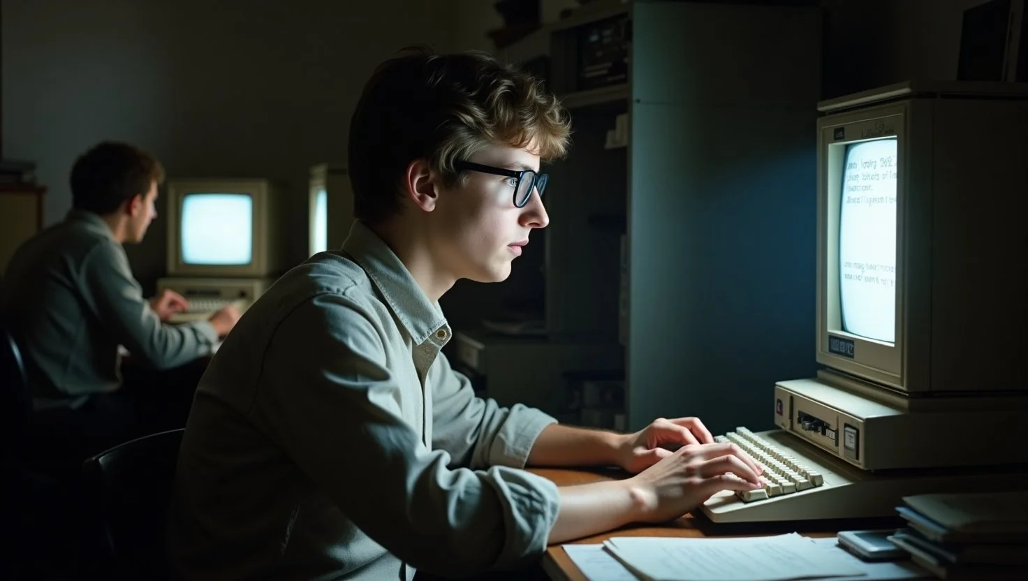 Young Bill Gates Learning Programming at a Computer Terminal