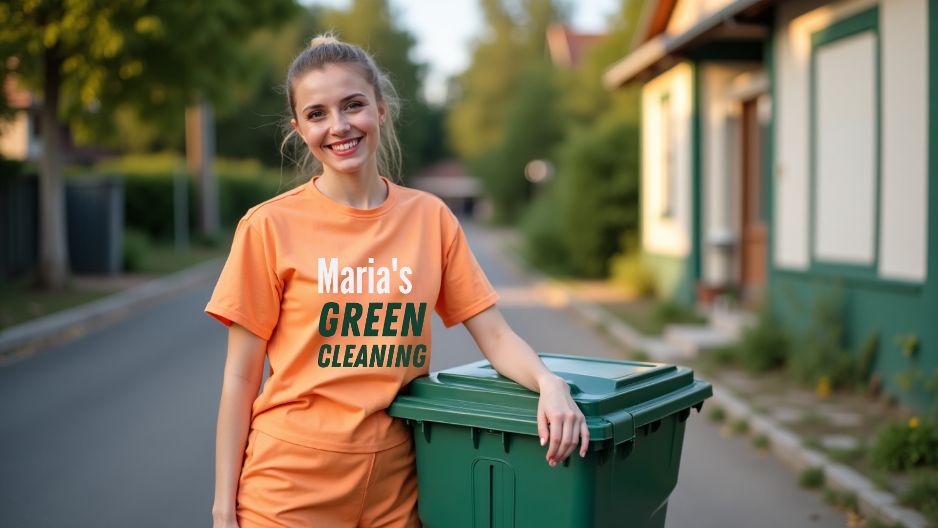 Certified cleaner washing public trash cans and removing litter