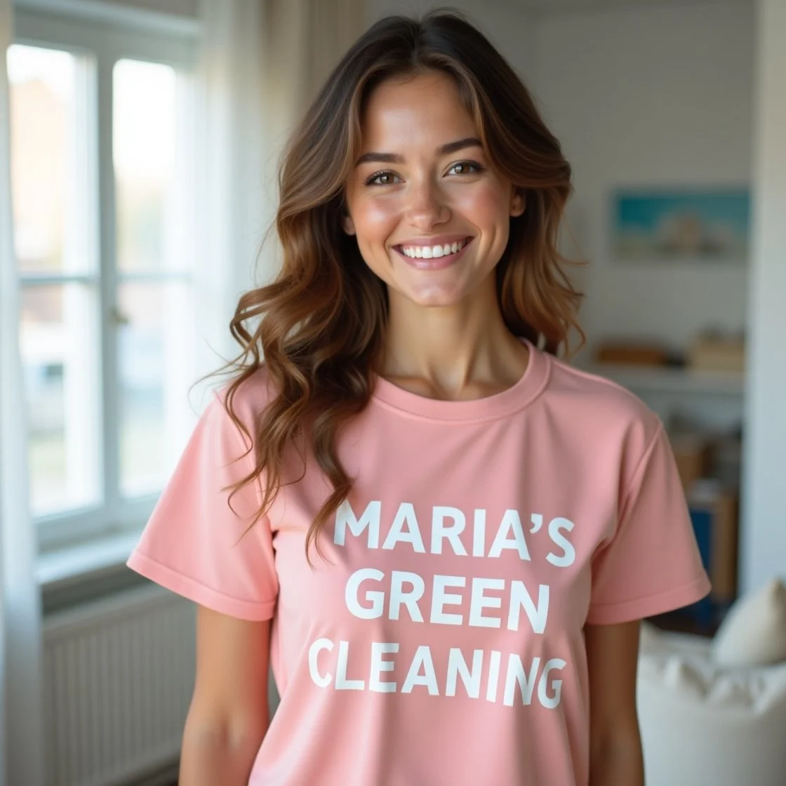 Professional Cleaner in Pink uniform inside the house