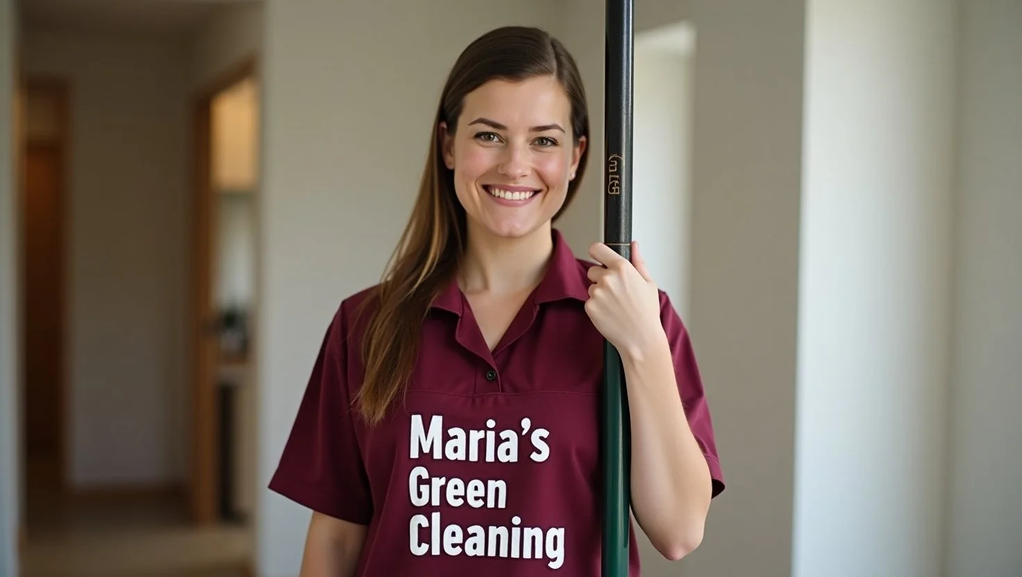 Cleaner carefully mopping a large hallway