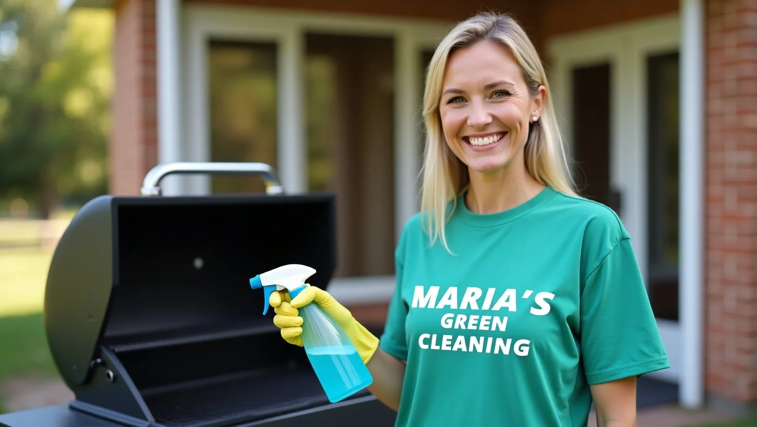 Cleaner using a natural vinegar and baking soda solution to clean a BBQ grill